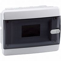 Распределительный шкаф OptiBox P 8 мод., IP41, встраиваемый, пластик, прозрачная черная дверь |  код. 145779 |  КЭАЗ